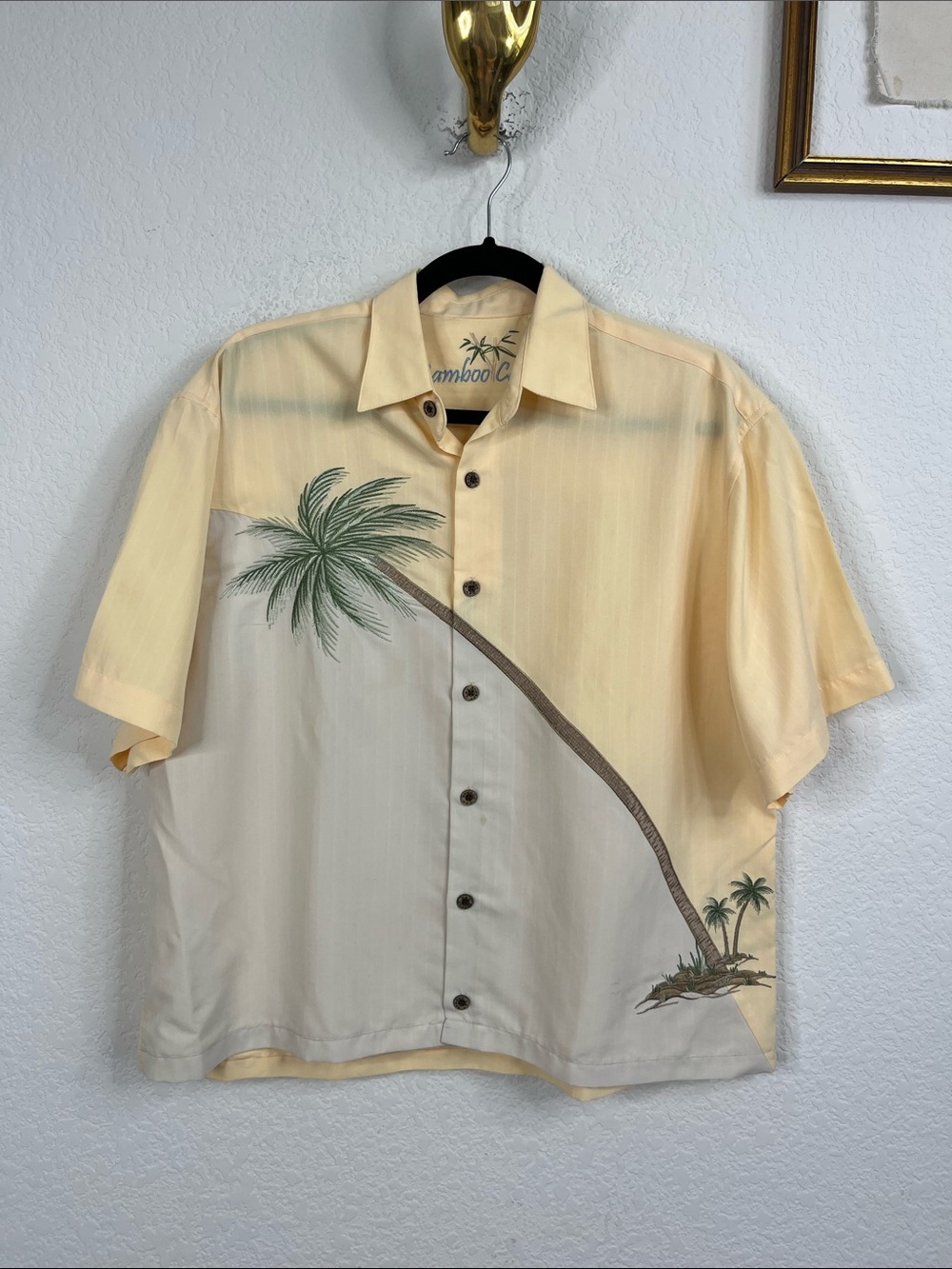 Bamboo Cay Hurricane Palm Tree Camp Shirt Embroidered